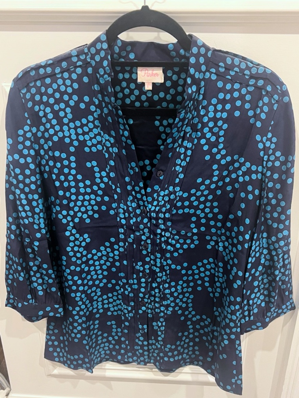 Parker Navy Blouse with Bright Blue Dot Print